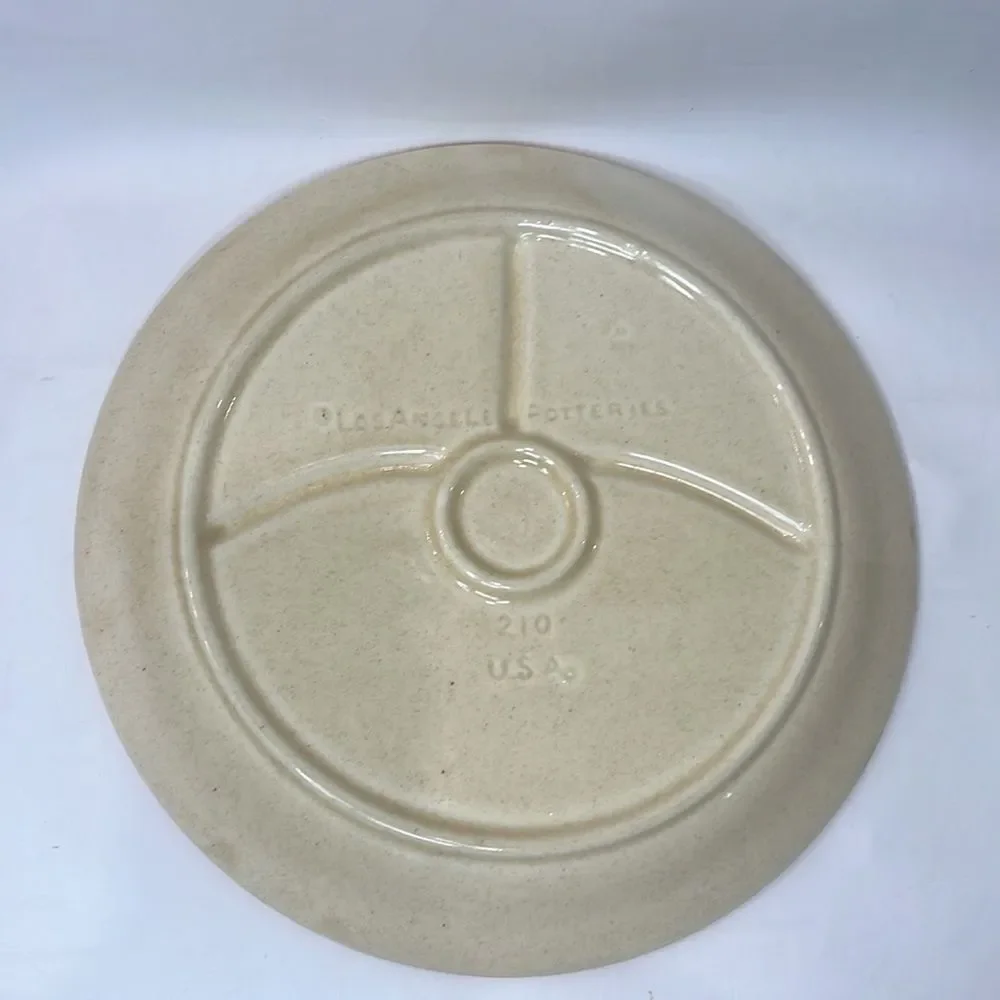 Los Angeles Potteries USA 3 Section Divided Plate Heavy Ceramic Orange Green Red